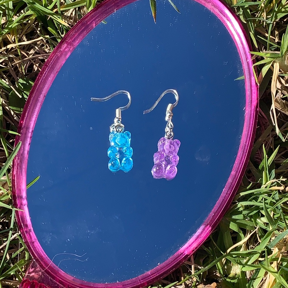 Blue and purple gummy bear earrings!!💙💜